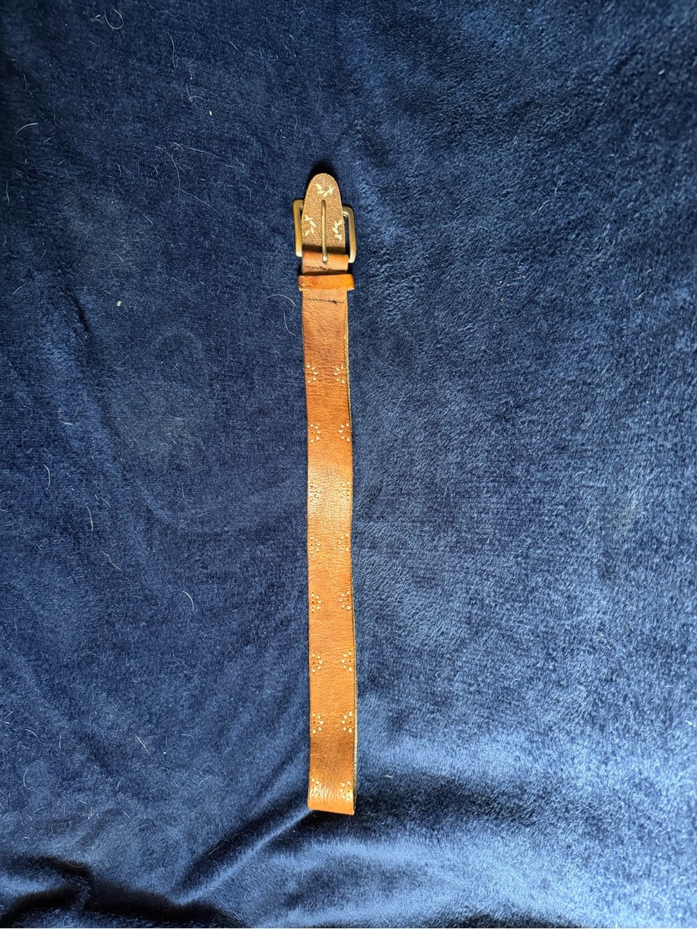 Women’s Tan Leather Belt with Gold Buckle and Subtle Pattern